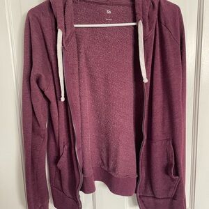 SO Plum Zip-Up Hoodie Sweater with White Drawstrings